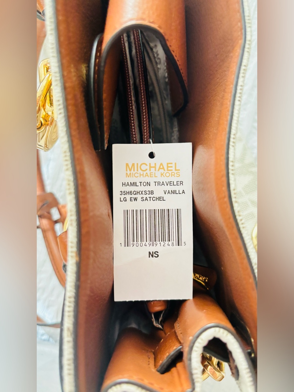 Michael Kors Signature Satchel in Vanilla and Cedar Hamilton Traveler NWT - Picture 9 of 16